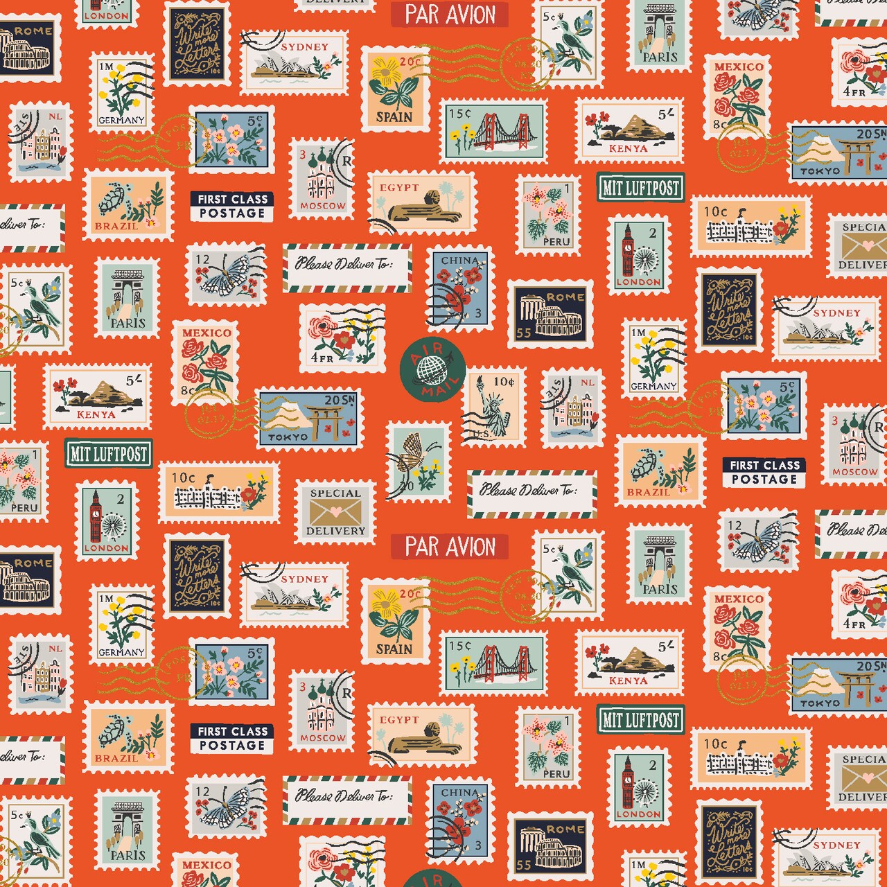 Postage Stamps in Red (rp802-re1) | Bon Voyage | Rifle Paper Co | Cotton+Steel